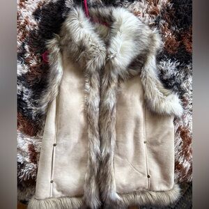 Tasha Polizzi Faux Fur Trimmed Tan Vest
